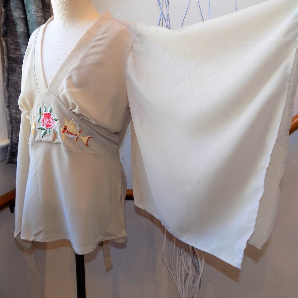 LVLX Vintage Taupe Beige Kimono Blouse Top Size Medium